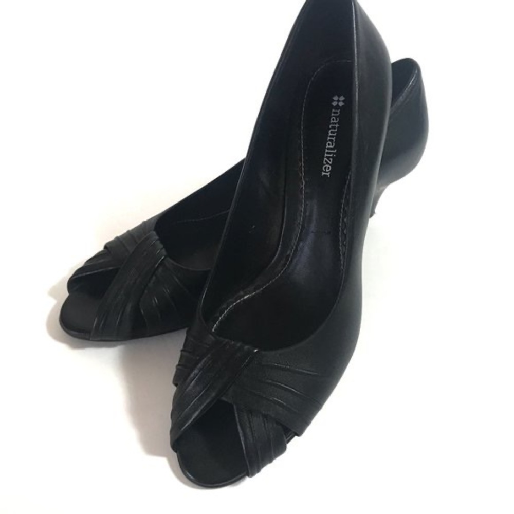 Woman’s black leather shoes